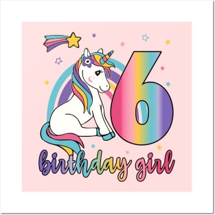 6th Birthday Girls Unicorn Posters and Art